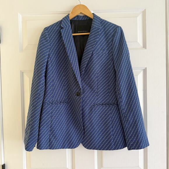 Banana Republic Blue Geometric Ikat Striped Blazer Lined Size 8 Boxy Career - Picture 1 of 6